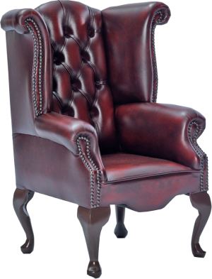 Childrens Leather Scroll Wing Chair